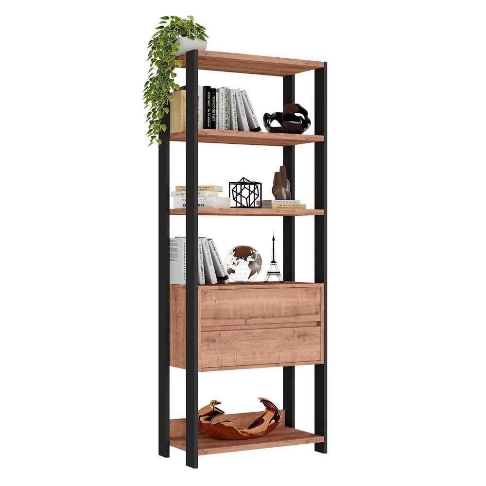 Estante Livreiro 2 Gavetas Estilo Industrial Chess F04 Preto-solanum - Mpozenato