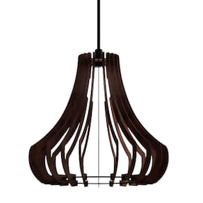 Luminária Teto Tipo Pendente Gancho Mdf Completa - Cor:marrom