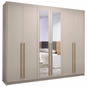 Guarda Roupa Casal 6 Gavetas Espelho Dubai Majestic Fendi - Vila Rica