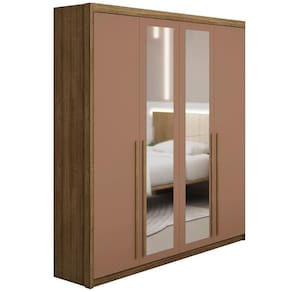 Guarda Roupa Solteiro 4 Portas Espelho Dubai Nature-camarim - Vila Rica