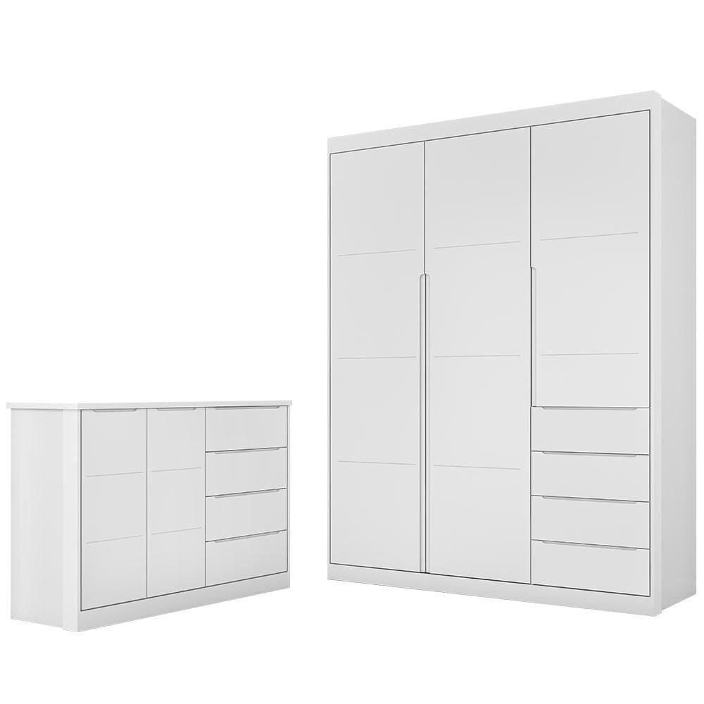 Jogo De Quarto Infantil Guarda Roupa E Cômoda Pérola Branco - Phoenix