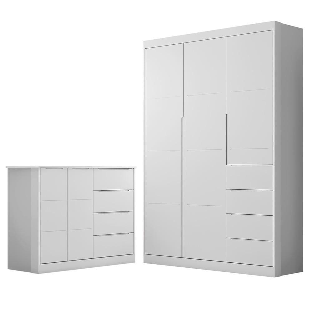 Jogo De Quarto Infantil Guarda Roupa E Cômoda Lilly P04 Branco - Mpozenato
