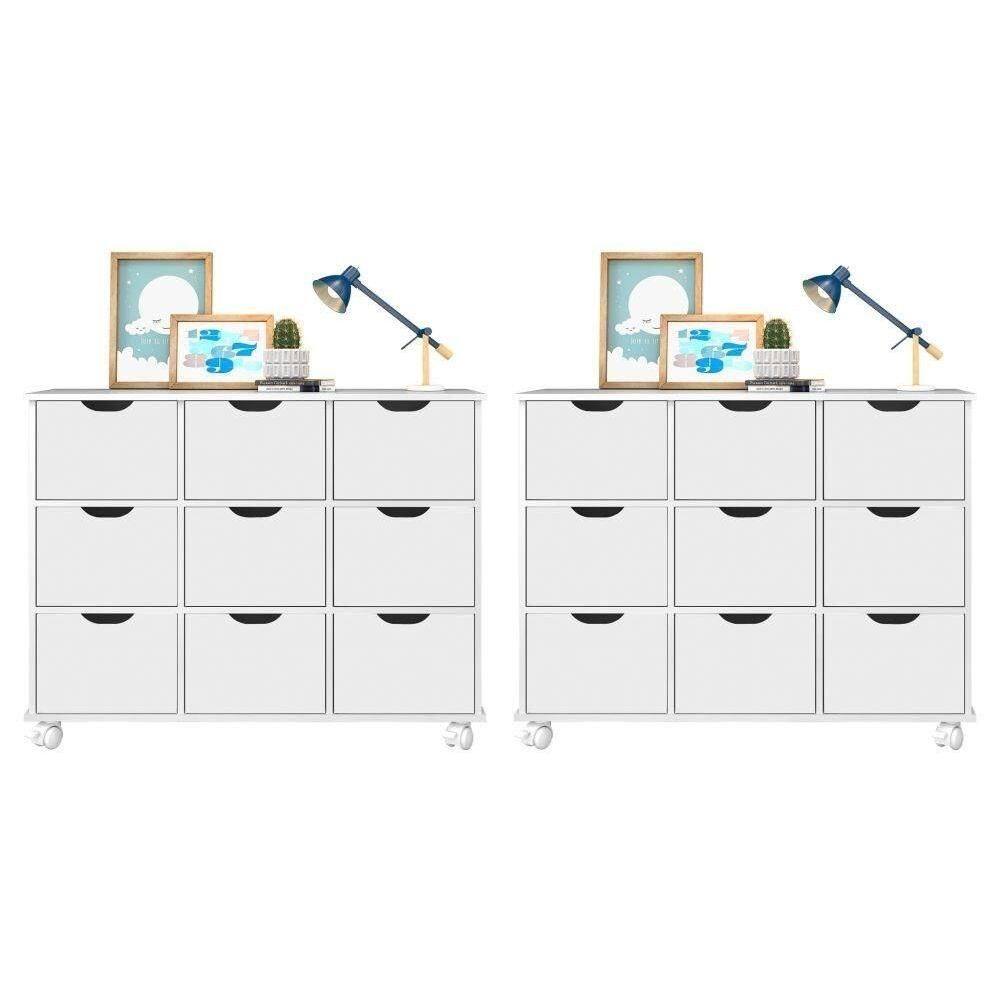 Kit 2 Nichos Organizadores 9 Gavetas Com Rodízios Toys Q01 Branco - Mpozenato