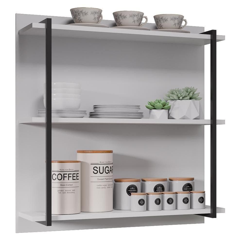 Prateleira Industrial Cozinha Tripla Com Painel Flora M24 Branco - Mpozenato