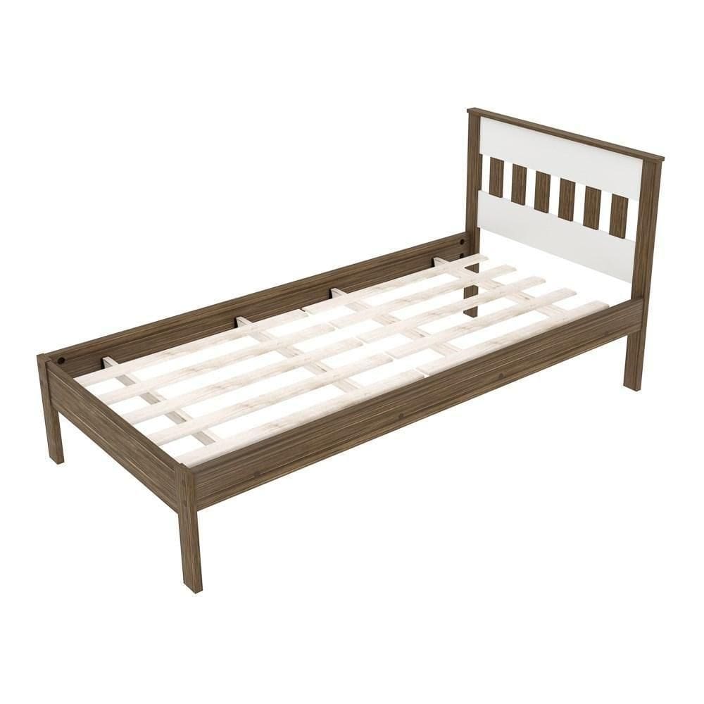 Cama De Solteiro Madeira Cm8006 Nogal-branco - Tecno Mobili