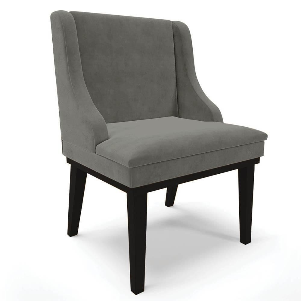 Cadeira Estofada Para Sala De Jantar Base Fixa De Madeira Preto Lia Suede Grafite - Ibiza