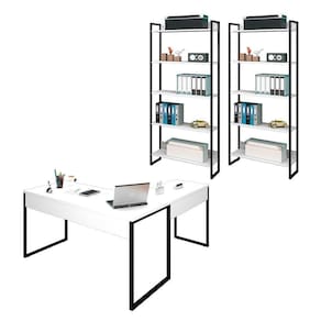 Conjunto Escritório 3 Peças 1 Mesa Em L E 2 Estantes Studio Industrial M18 Branco - Mpozenato