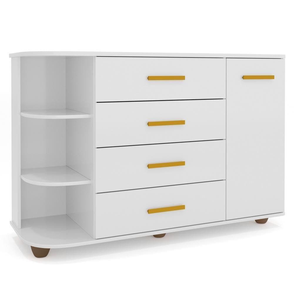 Cômoda Infantil Com Cantoneira E 4 Gavetas 100% Mdf New Lorena Branco - Phoenix