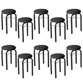 Kit 10 Banquetas Baixas Para Cozinha Em Aço Manu Sintético I01 Preto - Mpozenato