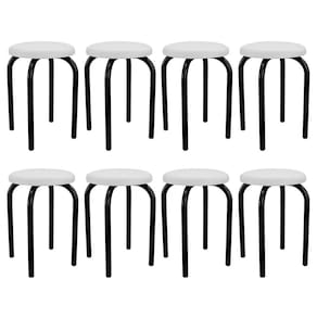 Kit 8 Banquetas Baixas Empilháveis Em Aço Maviê Sintético Branco-preto - Mpozenato