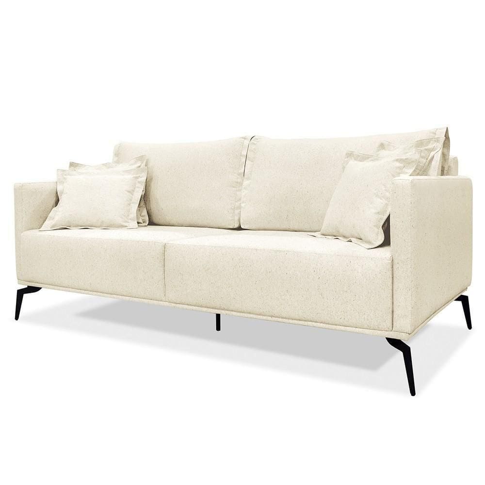 Sofá 3 Lugares 200cm Pés De Metal Vecchia S06 Linho Pérola - Mpozenato