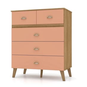 Cômoda 5 Gavetas Estilo Retrô 91cm Ziza V02 Nature-camarim - Mpozenato