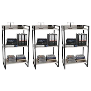 Kit 3 Estantes Livreiro Prisma Estilo Industrial 60cm 3 Prateleiras C08 Snow - Mpozenato