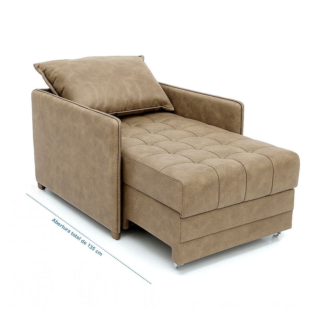 Poltrona Cama Reclinável Retrátil Viena Corino Castor - Loja Sheep