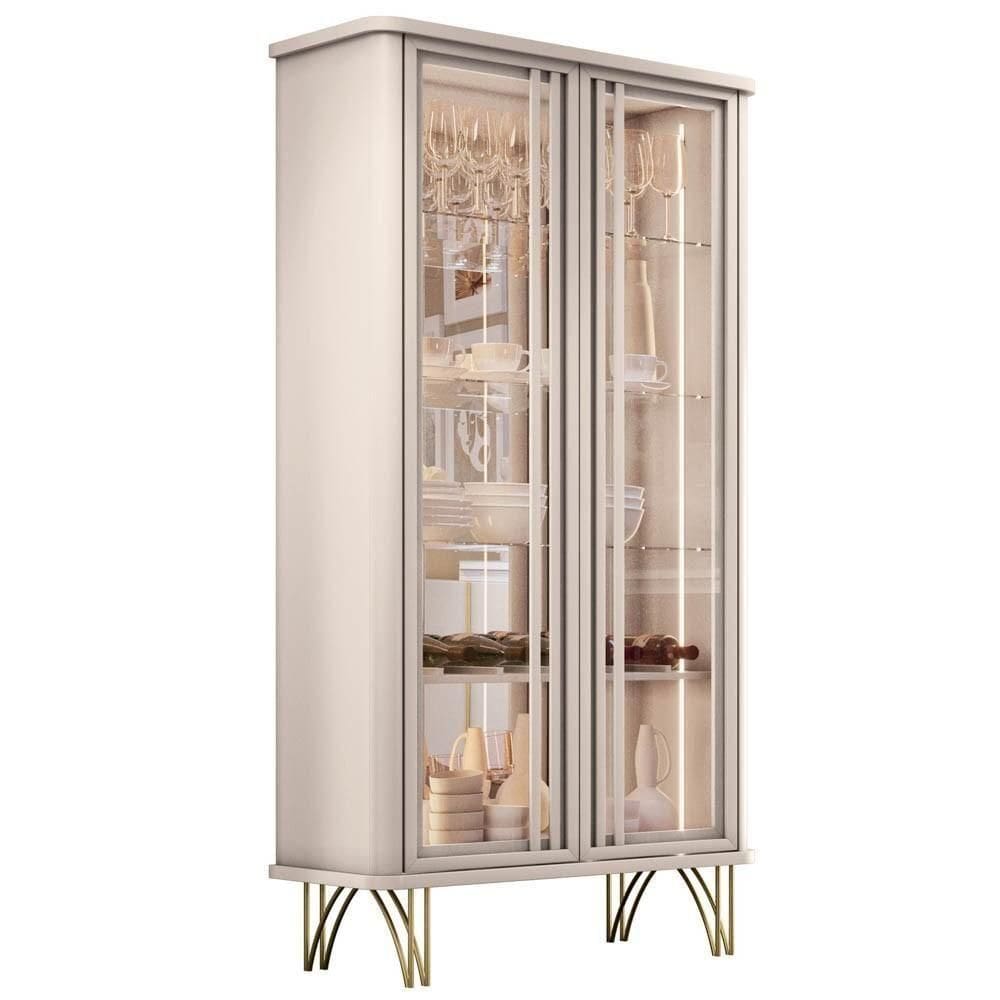 Cristaleira De Vidro Com Espelho Alvora H01 Off White - Mpozenato