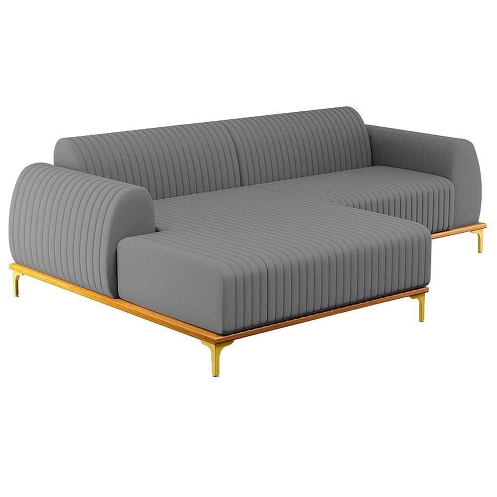 Sofá 265cm 4 Lugares Com Chaise Esquerdo Pés Gold Molino C-416 Linho Cinza Escuro - Domi