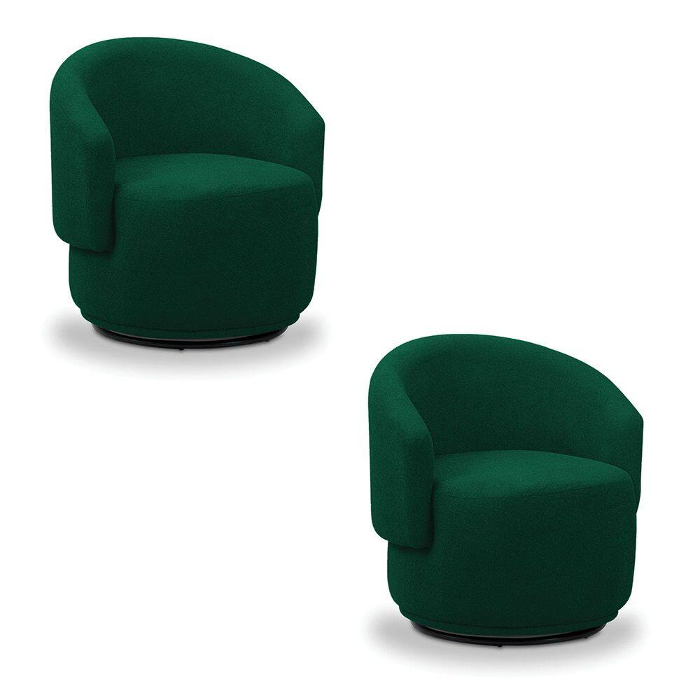 Poltrona Decorativa Orgânica Giratória Kit 2 Névoa Bouclê Verde E03 - D`Rossi