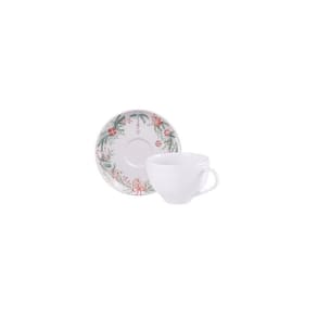 Conjunto Xícara E Pires De Chá Tramontina Casa Natal Noite Feliz Em Porcelana Decorada 250ml Tramontina