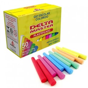 Giz De Lousa Cilíndrico Plastificado Colorido 50 - Unidades