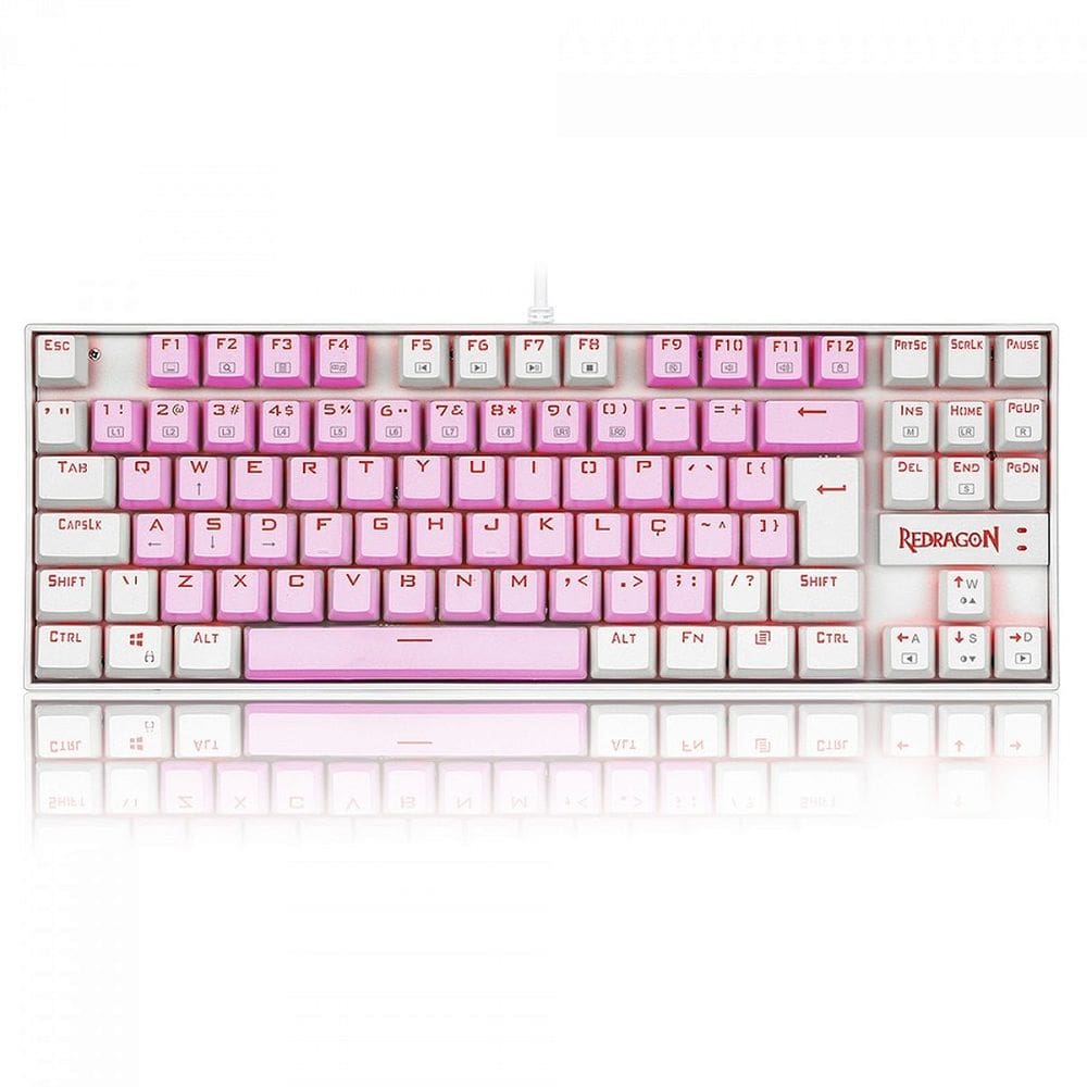 Teclado Mecânico Gamer Redragon Kumara, Switch Blue, LED Red, ABNT2, Rosa e Branco