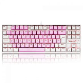 Teclado Mecânico Gamer Redragon Kumara, Switch Blue, LED Red, ABNT2, Rosa e Branco
