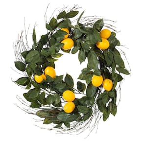 Coroa de flores artificial Vickerman Verde/Amarela Salal com 10 limões 24 polegadas