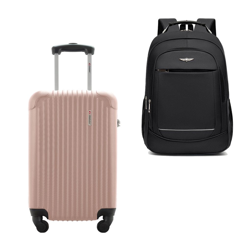 Kit Mala de Bordo 10kg Viagem Rígida Rodas 360º ABS Cadeado Segredo Gladiador A2MB com Mochila Executiva Notebook 102