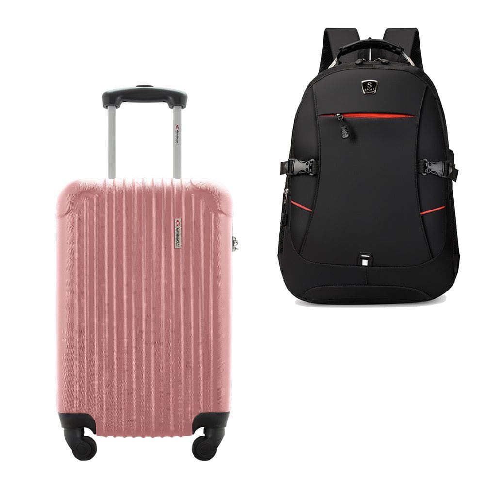 Kit Mala de Bordo 10kg Viagem Rígida Rodas 360º ABS Cadeado Segredo Gladiador A2MB com Mochila Executiva Notebook 102