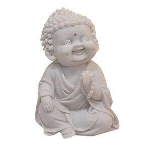 Escultura Monge Felicidade C/Terço De Pó De Mármore 15Cm