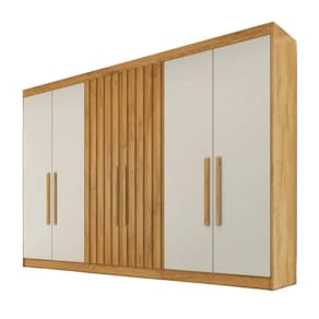 Guarda Roupa Casal 6 Portas 6 Gavetas Potente Ripado Peroba e Off White