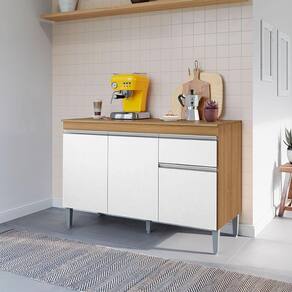 Balcão de Cozinha Ambiente Tatiane com Tampo 120cm Amêndoa Branco - AJL