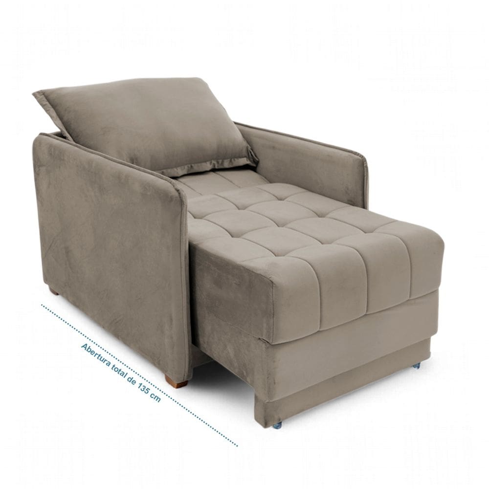 Poltrona Cama Reclinável Retrátil Viena Veludo Capuccino - Loja Sheep