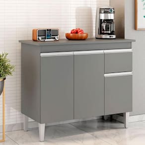 Balcão de Cozinha Ambiente Tatiane com Tampo 100cm Cinza Fosco - AJL