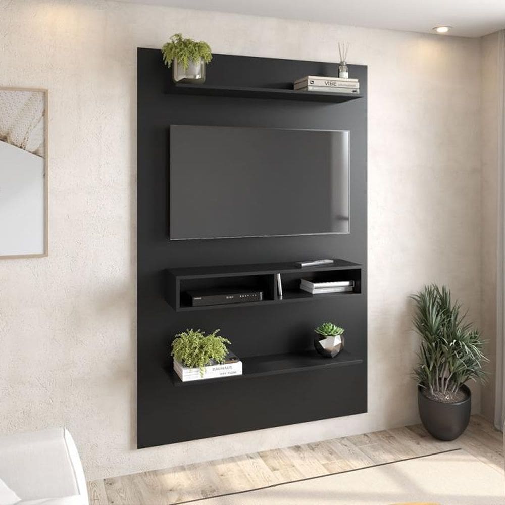 Painel TV Até 50" 115x181cm Prateleira Nicho Preto