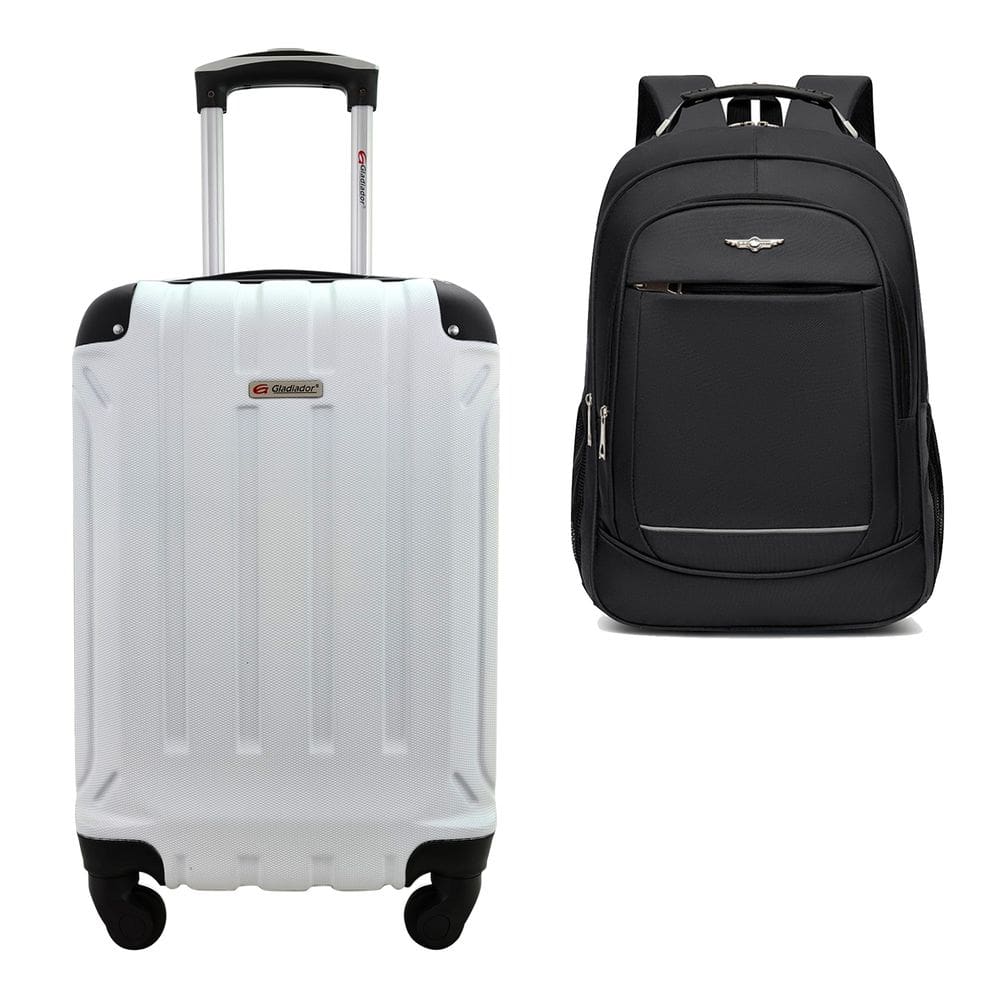 Kit Mala de Viagem Bordo Tamanho PP Rígida em ABS Cadeado Segredo Rodas 360º Gladiador A5MB2 com Mochila Executiva