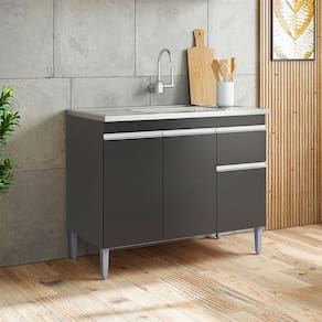 Balcão de Pia Ambiente Tatiane 100cm Preto Fosco - AJL