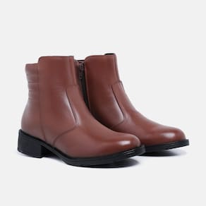 Bota Feminina Casual Couro Ziper Com Salto Baixo Versátil