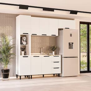 Cozinha 4 Peças Balcão sem Tampo Meena Branco/Preto