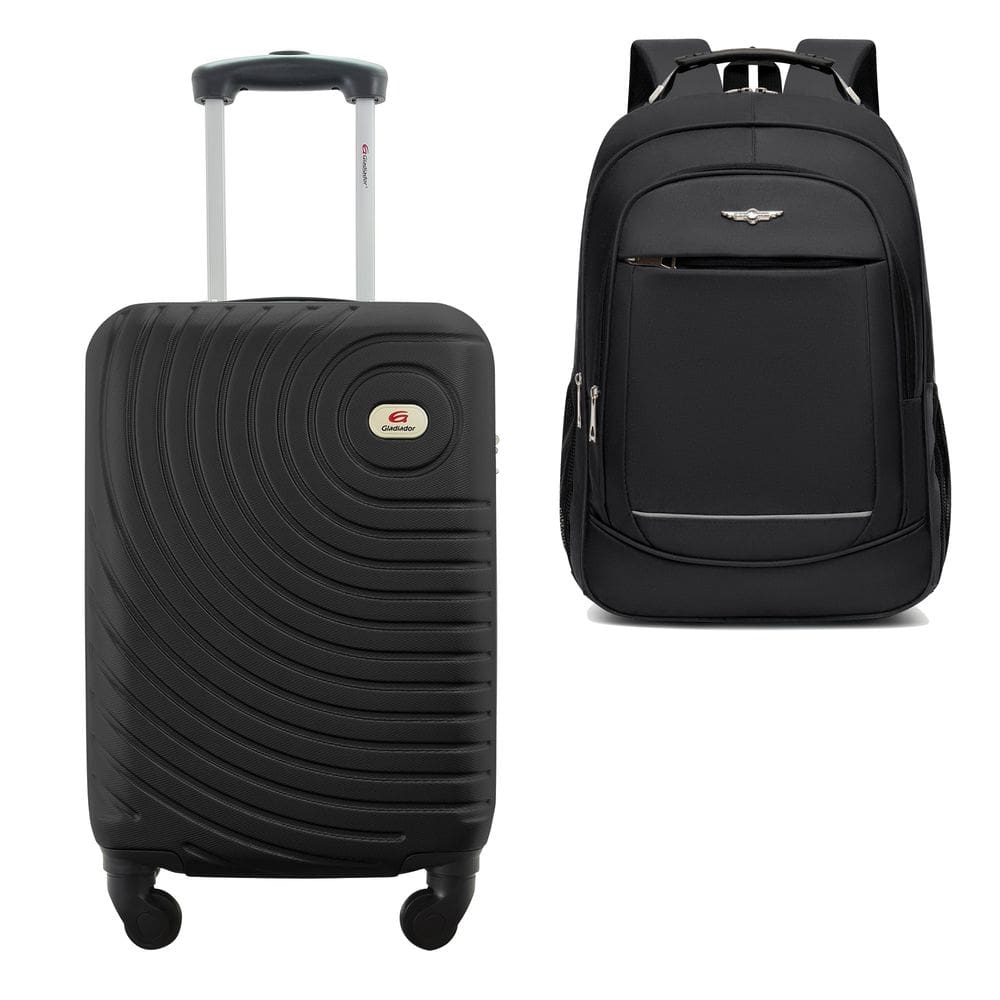 Kit Mala de Bordo Viagem 10kg Rodas 360º Rígida ABS Cadeado Segredo Gladiador A7MB com Mochila Executiva para Notebook