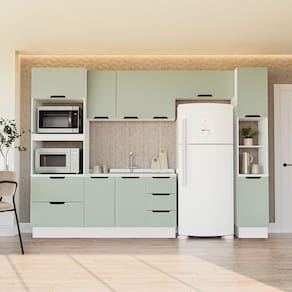 Cozinha Completa 5 Peças 224,5x310 Meena Branco/Verde Oliva