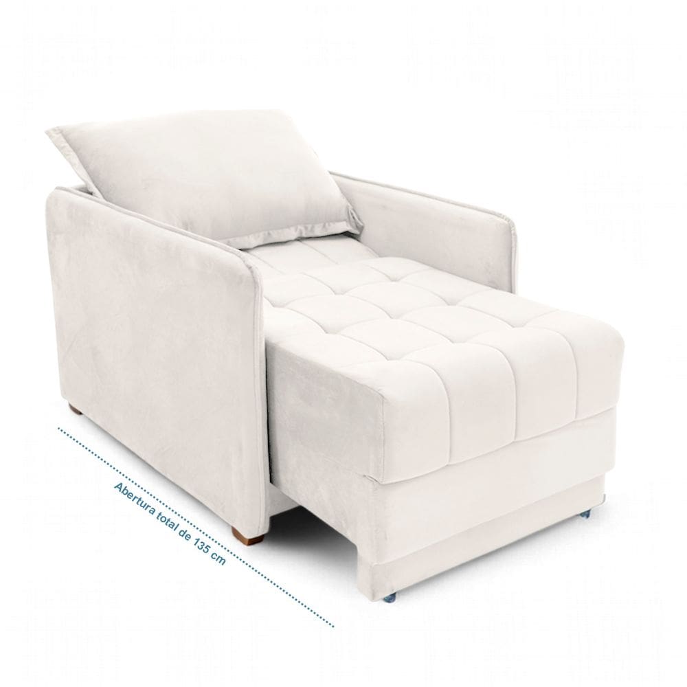Poltrona Cama Reclinável Retrátil Viena Veludo Bege Claro - Loja Sheep