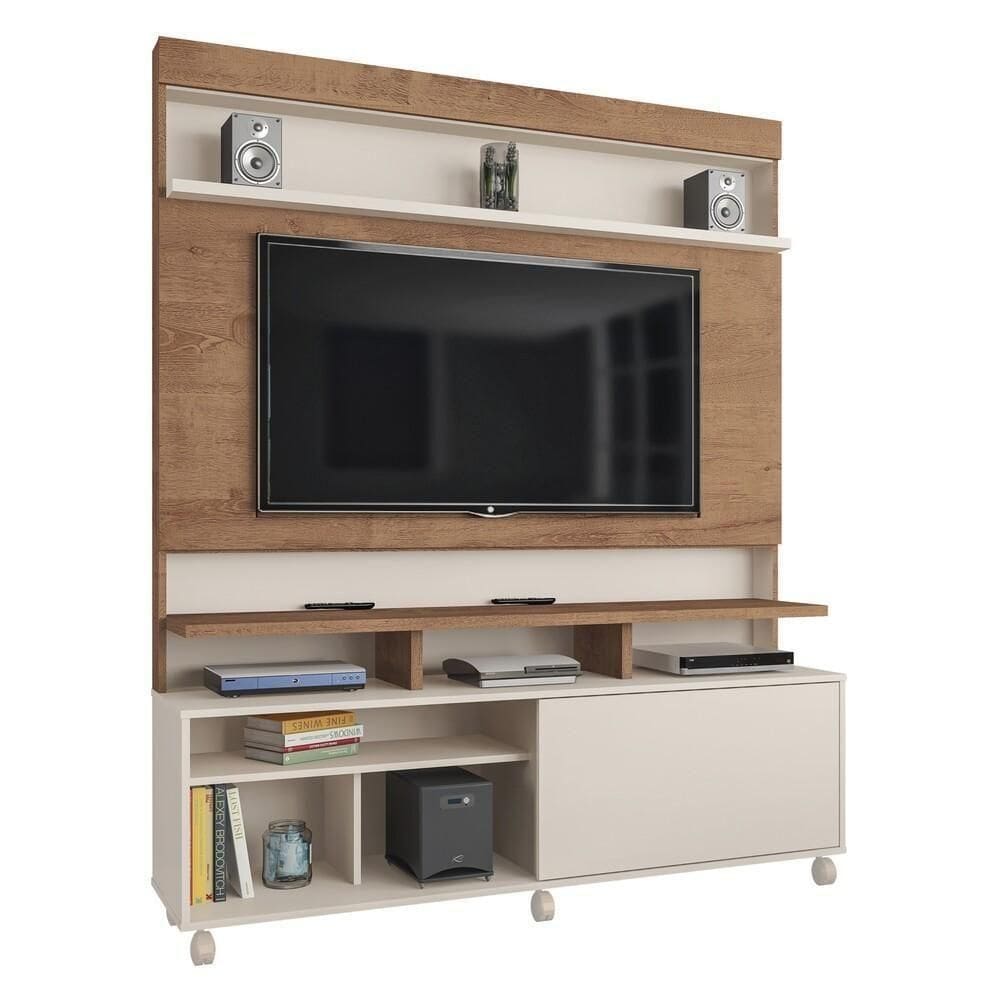Rack Com Painel Até 55" Com Rodízios Cr45215 Canelato Rústico Off White