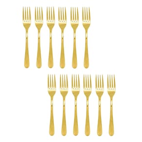 Garfo de Mesa Dourado Talheres Aço Inox Jogo 12un