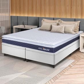 Conjunto Box Baú Branco Durban Azul Espuma D28 Queen 158x198x64 - King House