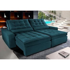 Sofá Retrátil E Reclinável Com Molas Ensacadas Cama Inbox Gold 2,52m Tecido Suede Velusoft Petróleo