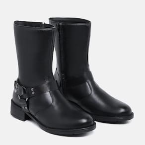 Bota Biker Feminina Couro Zíper Detalhes Fivela