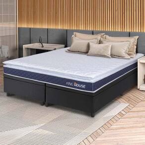 Conjunto Box Baú Preto Durban Azul Espuma D28 King 193x203x64 - King House