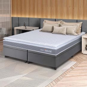Conjunto Box Baú Cinza Durban Cinza Espuma D28 King 193x203x64 - King House