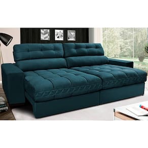 Sofá Retrátil E Reclinável Com Molas Ensacadas Cama Inbox Master 2,72m Tecido Velusoft Petróleo