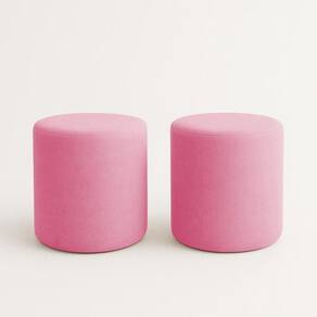 Kit 2 Puffs Beca Cilindro Suede Live - 7 Decor Rosa